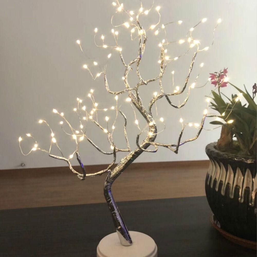 USB Powered Bonsai Tree Night Light Artificial Atmosphere Light Pearl Tree Lamp Bedside Office
