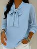 2026 Women's Solid Color Bow Chiffon Patchwork Shirt