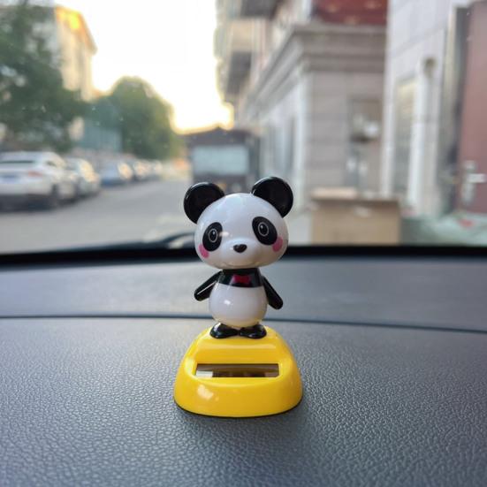 Car Ornament Solar-Powered Panda Dashboard Nodding Toy Car Interior Decoration with Swing Head Cute Car Dashboard Accessory Fun Gift for Car Lovers