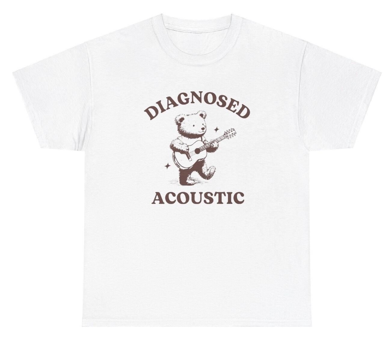 Diagnosed Acoustic Bear Guitar T Shirt Funny Autistic Autism Animal Humor Tee XL
