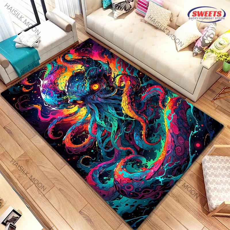Dywan z nadrukiem o tematyce ośmiornicy olbrzymiej Nowość! Wytrzymałe do salonów, sypialni, biur, trwałe maty do prania w pralce