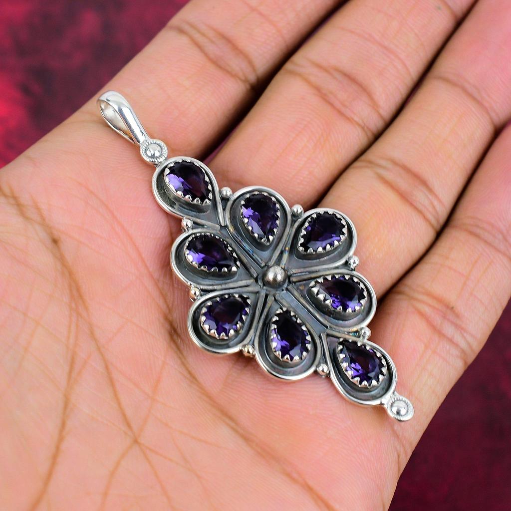 Pendentif en améthyste, bijoux en pierres précieuses, pendentif en argent sterling massif 925, cadeau pour femme, pendentif fait main