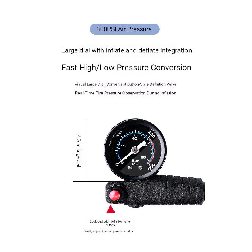 OFFBONDAGE Portable Bicycle Pump 300PSI Bike Air Pump Portable Tire Inflator MTB Road Bike Pump with Gauge Schrader Presta Valve
