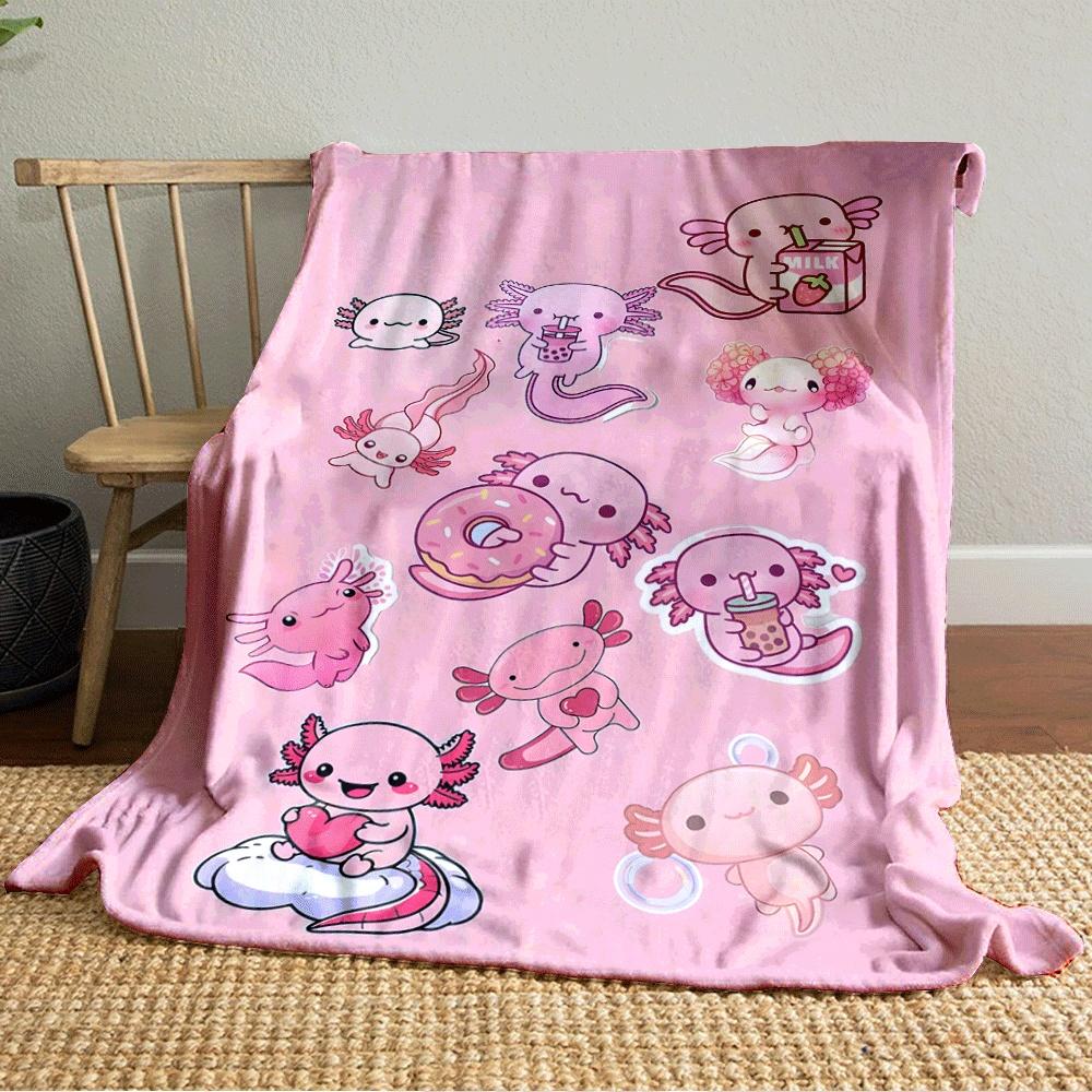 Cute Axolotls In Various Playful Poses On a Pink Background. for All Seasons Blanket Lunch Break Throw Gift
