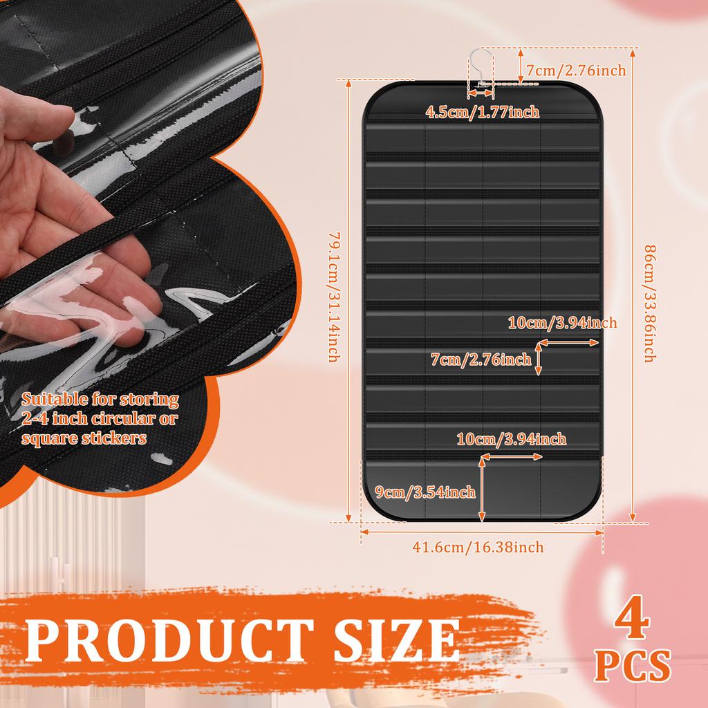 4 Stück tragbarer Heim-Hängeaufkleber-Displayständer doppelseitig 80 Taschen Klebeband Anstecknadel Clip Tasche geeignet für Sammler