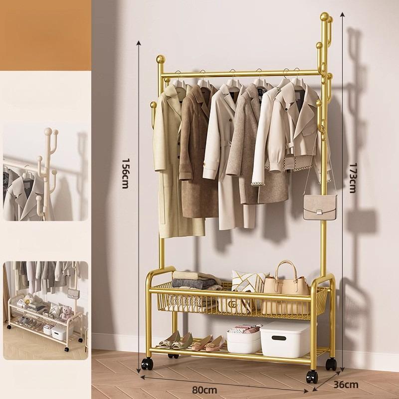 Floor Clothes Racks Metal Storage Coat Stand Modern Movable Shoes Coat Rack Multifunctional Interior Dress Hanger with Wheels