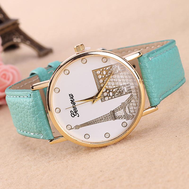 Eiffel Pattern Tower Watch Pu Strap Quartz Wrist Watch Decoration Gift Fashion