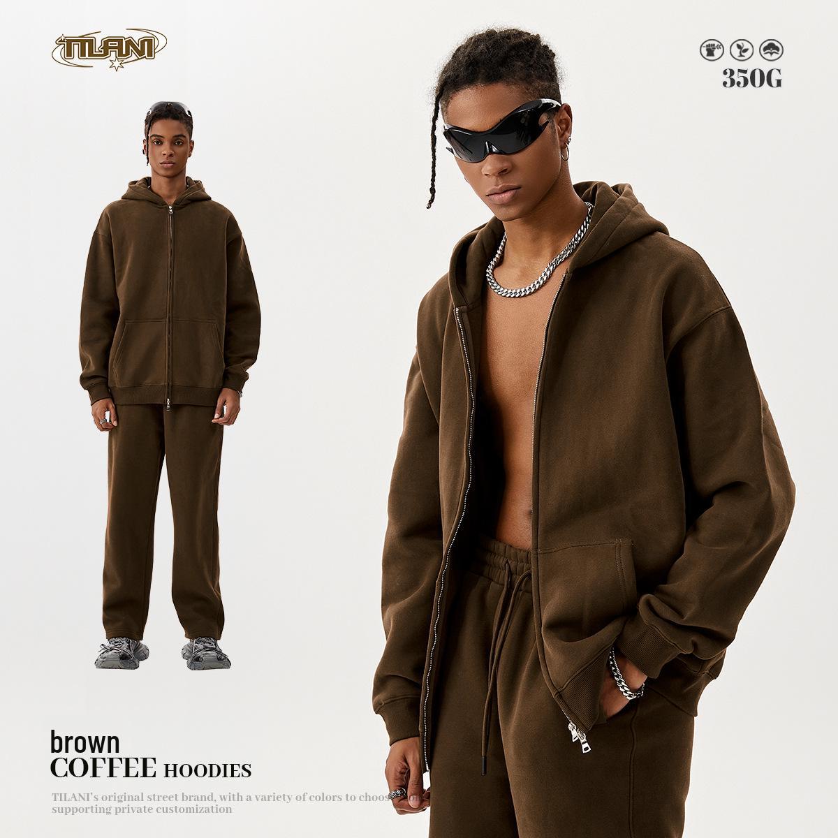 

Мужской бархатный кардиган с капюшоном TILANI на весну и осень 2025 года - Повседневная однотонная куртка свободного кроя на молнии. XL