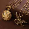 2pcs/set, Men's Pocket Watches Men's Fashion Classic Golden Hollow Eagle Pocket Watch&1PC Fashion Necklace Pendant, Father's Day Gift, Ideal for Gifts