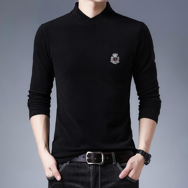 

Весенне-осенняя двухсторонняя бархатная футболка с вышитым воротником-стойкой для молодежи и среднего возраста с длинными рукавами для мужчин XXXXL