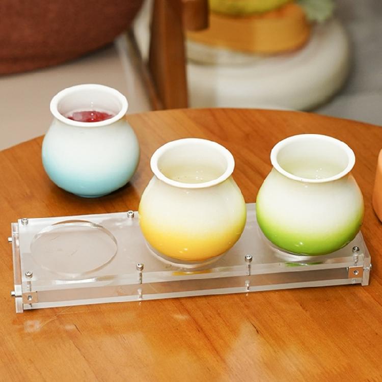 3 Hole Drink Cup Stand Shelf Acrylic Heat Resistant Cup Holder Nonslip Base Drinks Serving Board Coffee Storage Rack