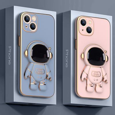 3d Astronaut Folding Stand Holder Phone Case For Iphone 13 12 11 Pro Max Xs Max Xr 7 Plus 14 Lens Protection Soft Plating Cover
