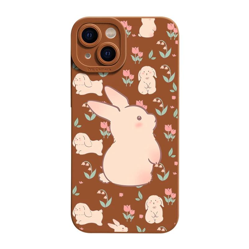 Ins Wind Flower Rabbit Applies To iPhone15/16 Mobile Phone Case Apple 14 Fresh 13 Eyes 12 Matte 11 Sets
