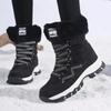 Plush Mid-top Winter Boots Women Warm Cotton Shoes Anti-slip Rubber Sole Outdoor Sneakers Plush Waterproof Ladies Hiking Footwear