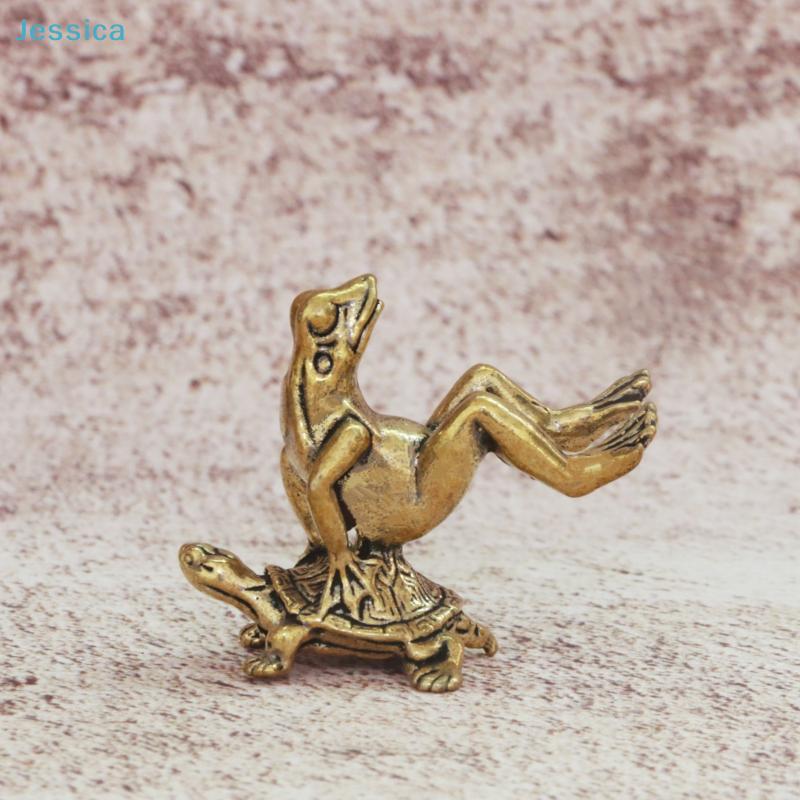 Brass Frog & Turtle Mini Figurine - Lucky Animal Sculpture Home Office Desk Decor, Cute Collectible Gift Ornament