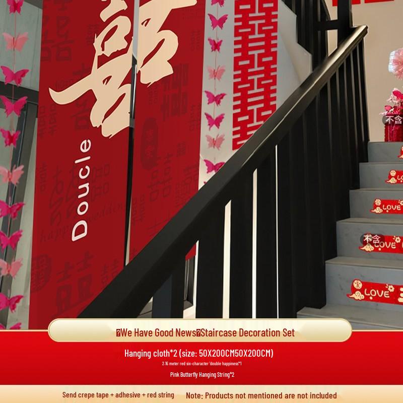Wedding Decoration Set: Groom & Bride Sides for Bedroom & Living Room, Double Happiness Banner