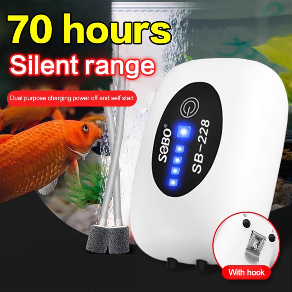 Aquarium Fish Tank Oxygen Air Pump Compressor Charging Silent USB With Battery Portable Fishing Oxygenator 6000mA Outdoor