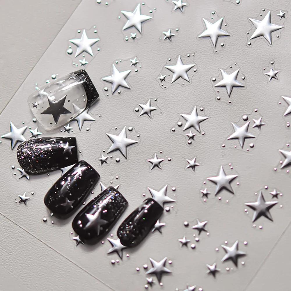 Colorful Five-pointed Star Gird Polka Dot Line Bowknot Cherry 5D Shiny Nail Art Stickers Self Adhesive Decoration Manicure Decal