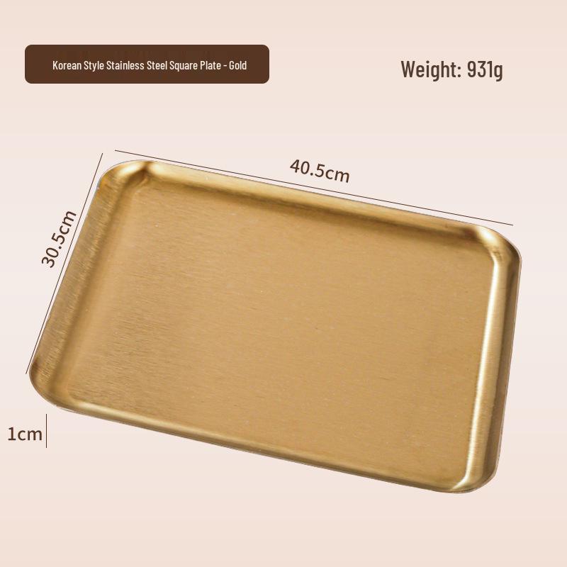 Korean Style 304 Stainless Steel Gold Rectangular Cafe Tray Dessert Plate