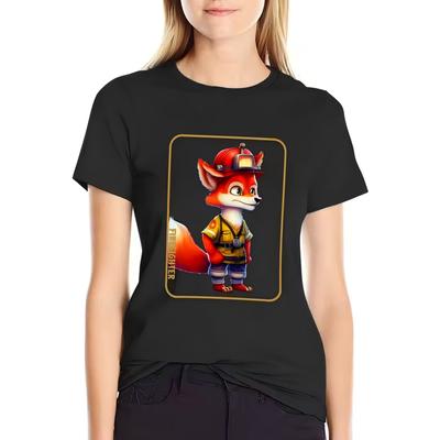 Firefighter Fox Cute Cartoon T-Shirt