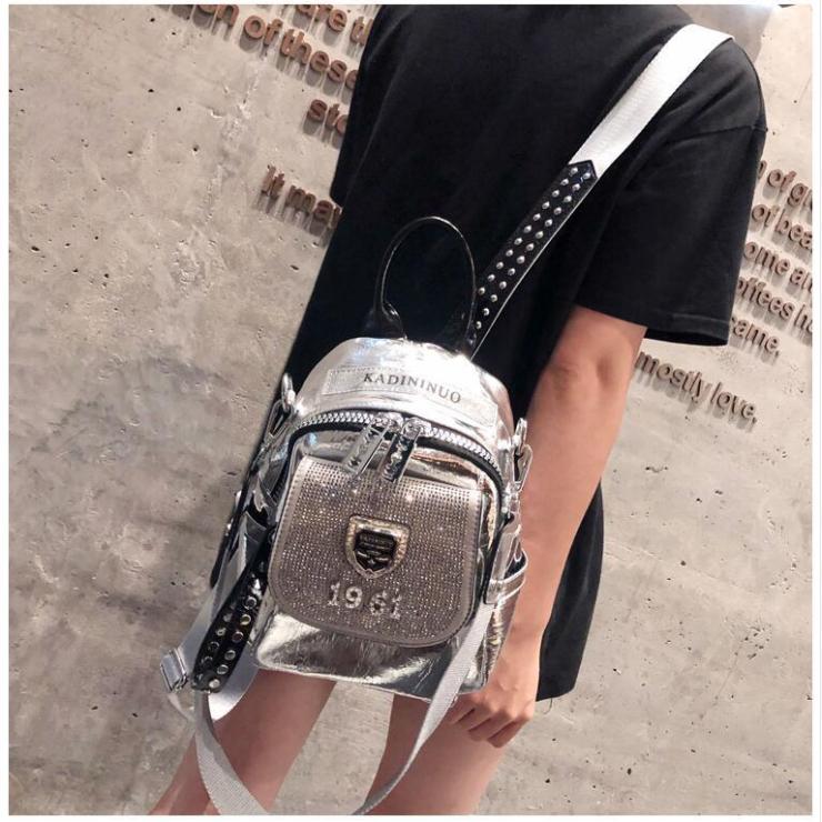 Hot Diamond Mehrzweck-Rucksack Damenmode-Rucksack Silber Weiches Leder Freizeit Reisetasche Schultasche