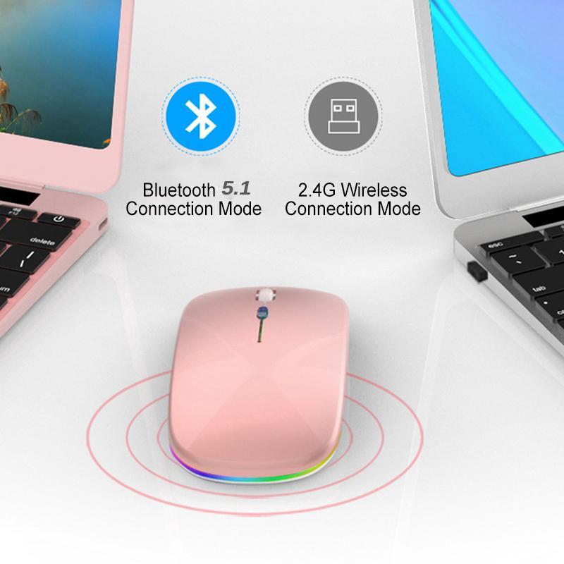 Wiederaufladbare kabellose Maus, Bluetooth 5.1-Maus mit 2,4 GHz USB 1600 DPI, Maus für Computer, Laptop, Tablet, PC, MacBook, Gaming-Maus
