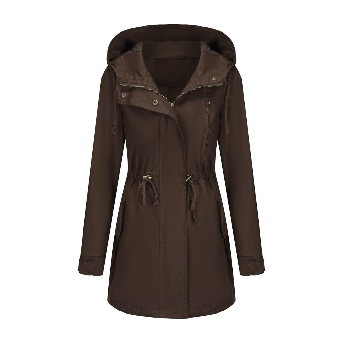 

Women Hooded Jacket, Green Long Sleeves Windproof Jackets Fashion Casual Coat Black Blue Coffee Khaki XS-4XL XS кавовий
