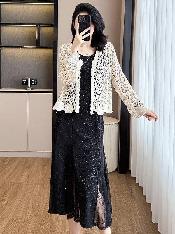 Starry Sky Sleeveless Dress with Sun Protection Cardigan