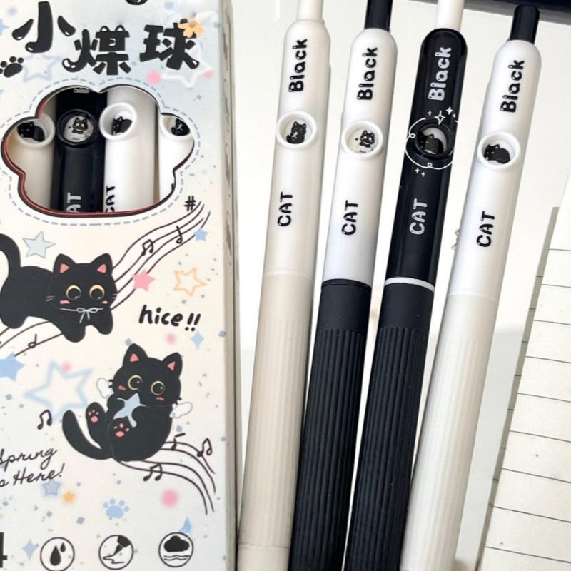 4Pcs Kawaii Cat Pattern Gel Pens 0.5Mm Quick-Dry Black Ink-Smooth Writing Retractable Pens School Stationery Birthday Gift