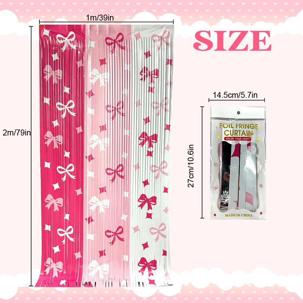 Pink Rain Silk with Butterfly Bow Curtain for Wedding Door Birthday Party Valentine's Day Rain Silk Curtain Photo Backdrop Decor