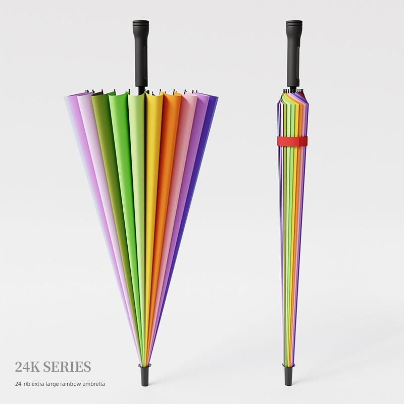 24-Rib Long-Handle Umbrella, Large Automatic Reinforced Heavy Rain-Resistant Windproof Black Business Straight Umbrella