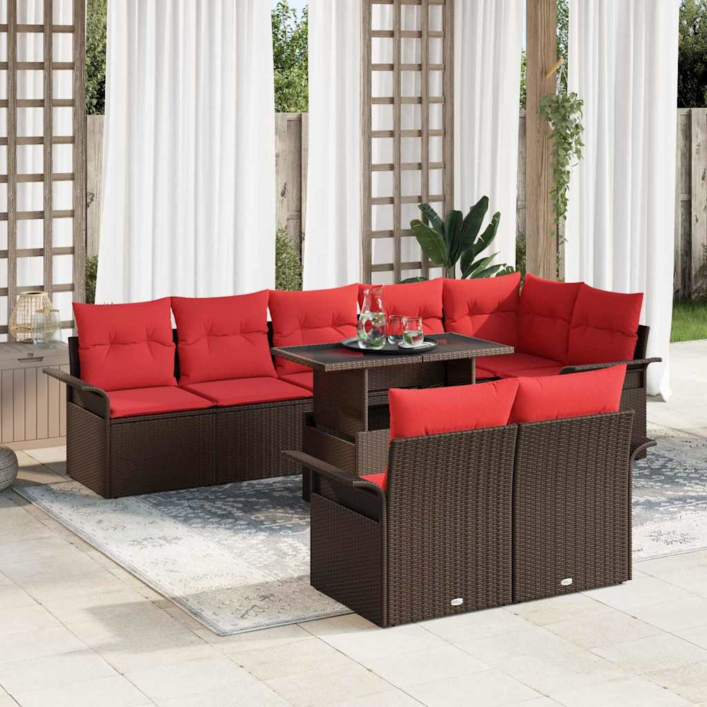 9 piece brown garden sofa set with cushions