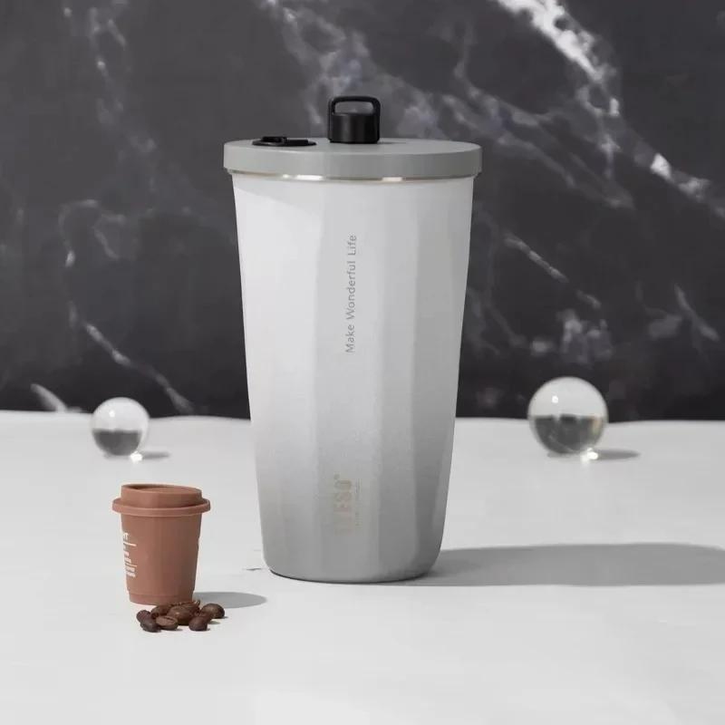 

Tyeso 600ML Stainless Steel Coffee Cup With Straw Gradient Color Insulated Water Bottle Car Thermos Mug Cold Drink Vacuum Cup 600ML серый