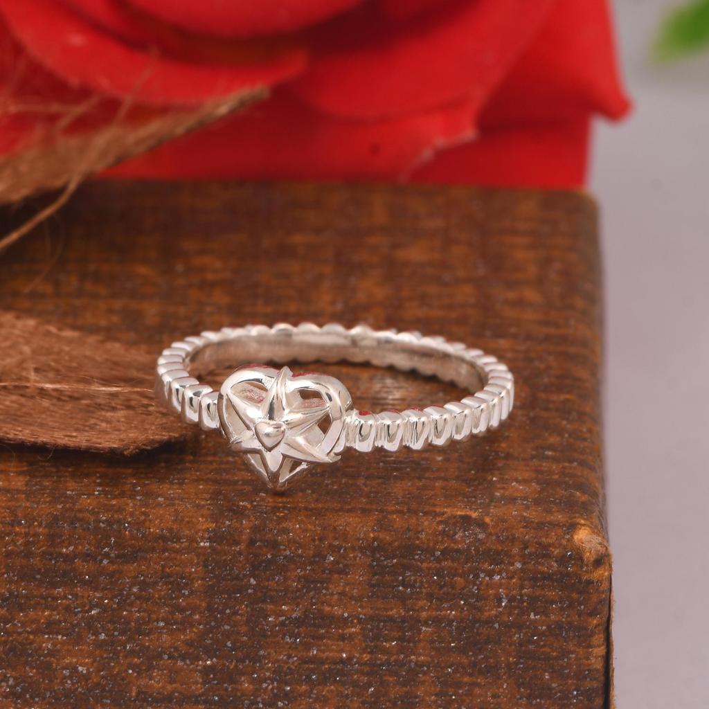 925 Sterling Silver Heart Ring for Women | Minimalist Beaded Band Ring | Stackable Promise Ring | Handmade Fine Jewelry Gift