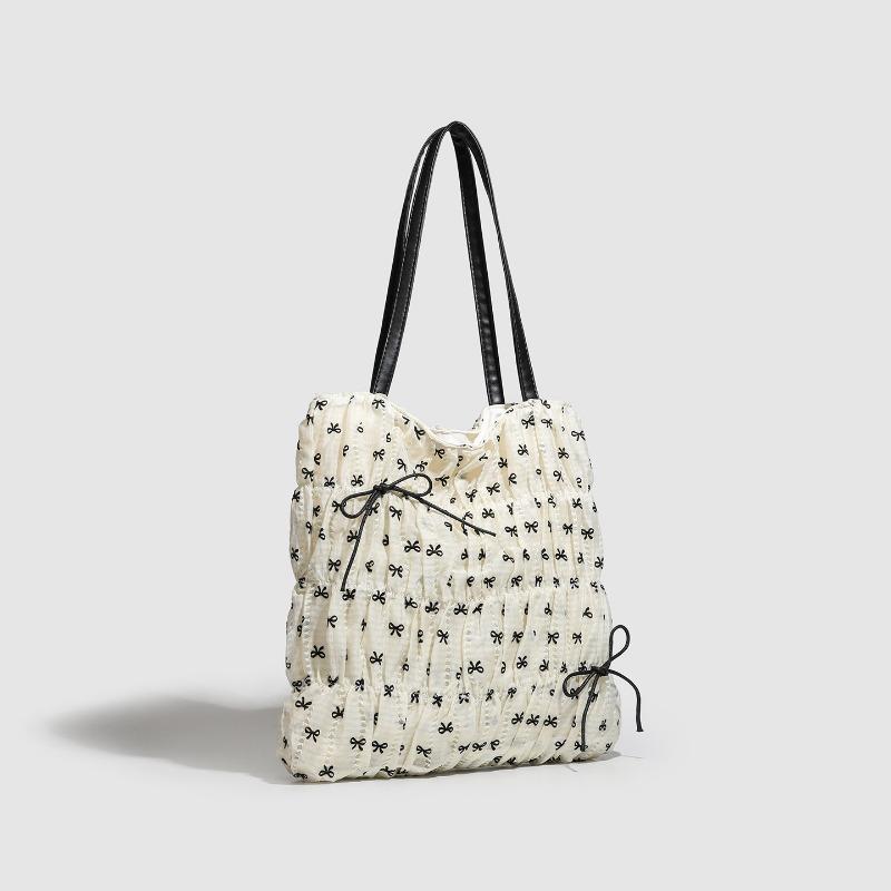 Fashionable Tote Bag, Large-capacity Pleated Bow Tote Bag, Casual Commuting Single-shoulder Bag