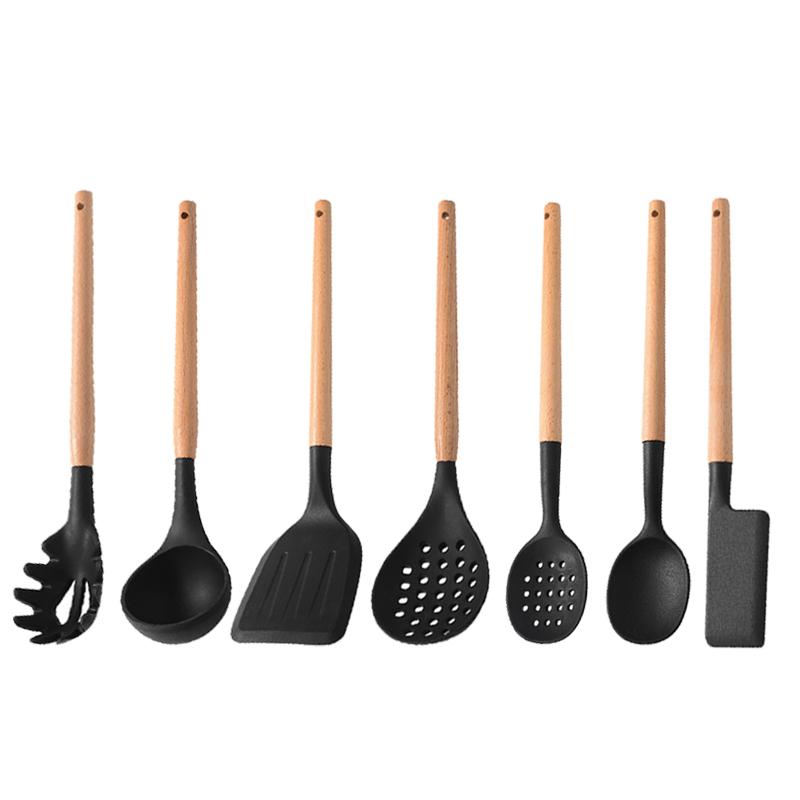 White Silicone Wooden Handle Soup Spoon Spatula Brush Scraper Pasta Egg Beater Non-stick Kitchen Cooking Tools Kitchenware