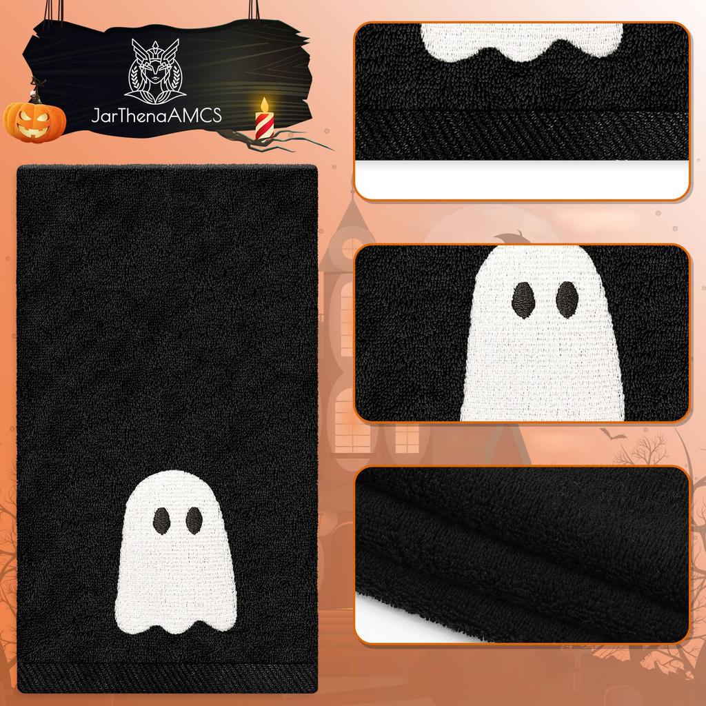 2 Pcs Halloween Black White Ghost Cotton Towel Halloween Ghost Hand Towel Hand Drying Towel for Drying Cleaning Cooking Holiday