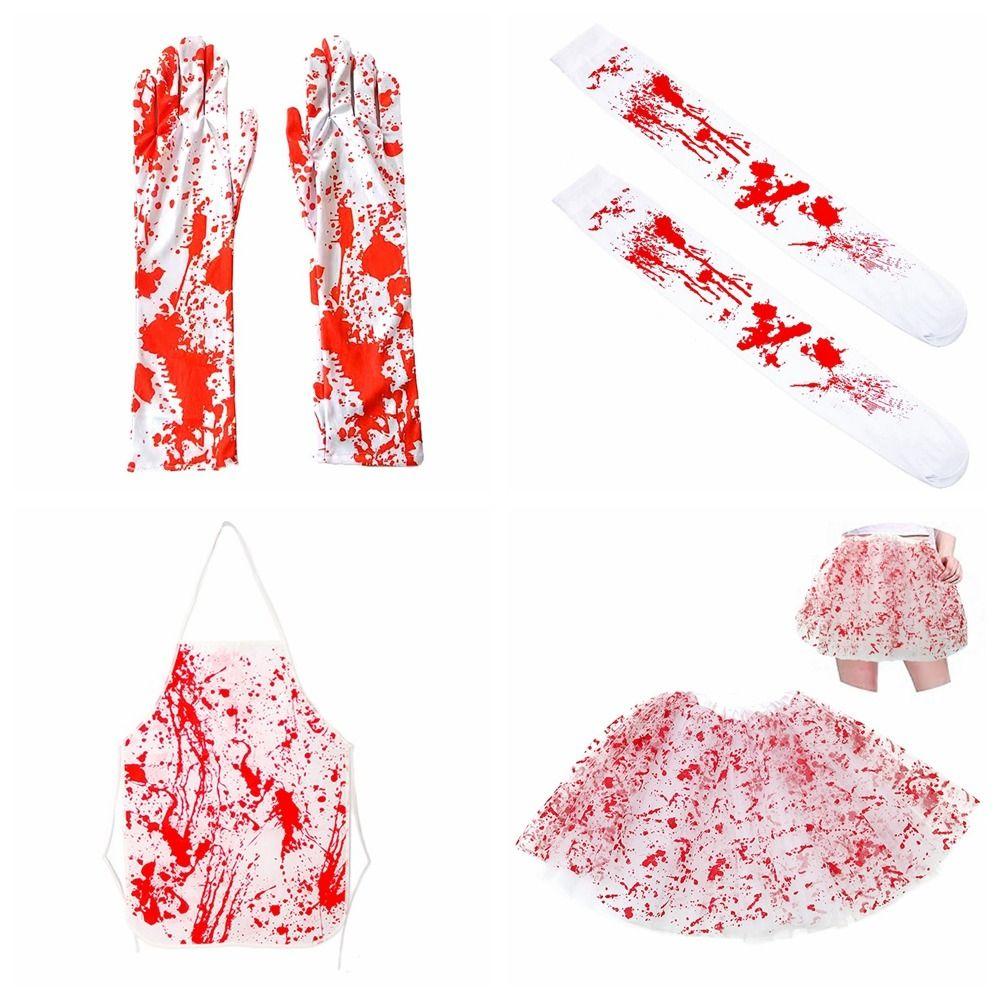 Skirt Halloween Dress Up Blood Print Sock Halloween Blood Gloves Handprint   Women