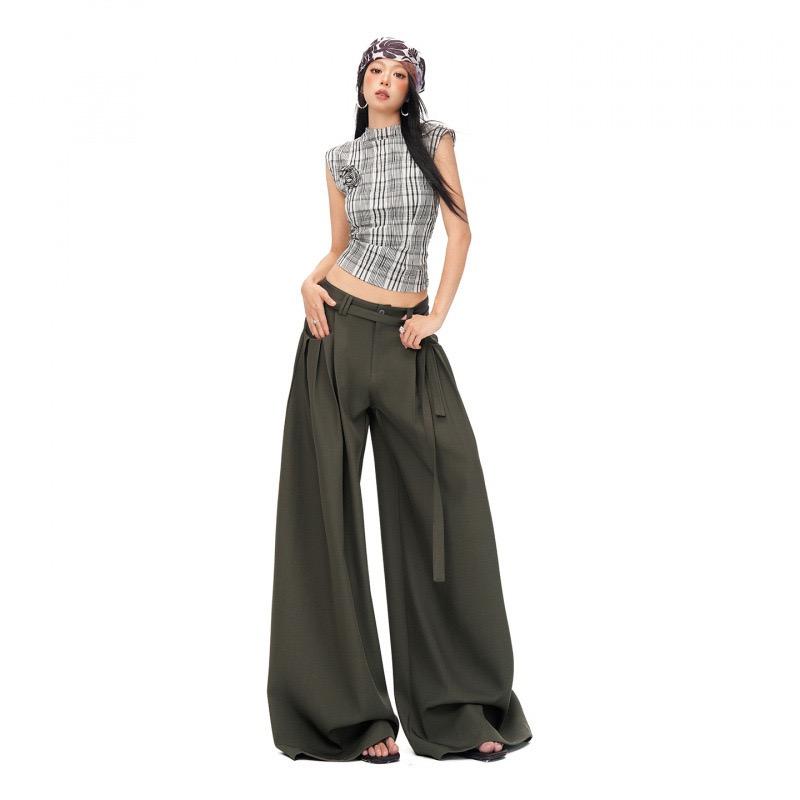 

Casual Loose Pants Wide Leg Women s Straight Long Leisure Trousers L зелёный