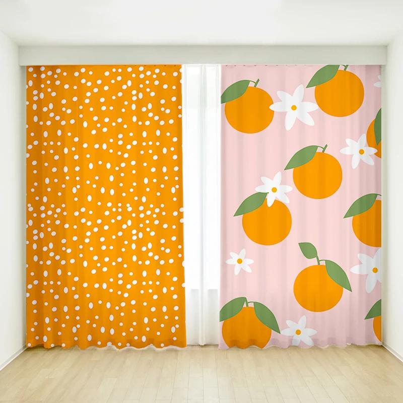 Cartoon Orange Pear Fruit Simple Creative Bedroom Curtains Flower Girls Room Study Window High Shading Curtain Refreshing Style