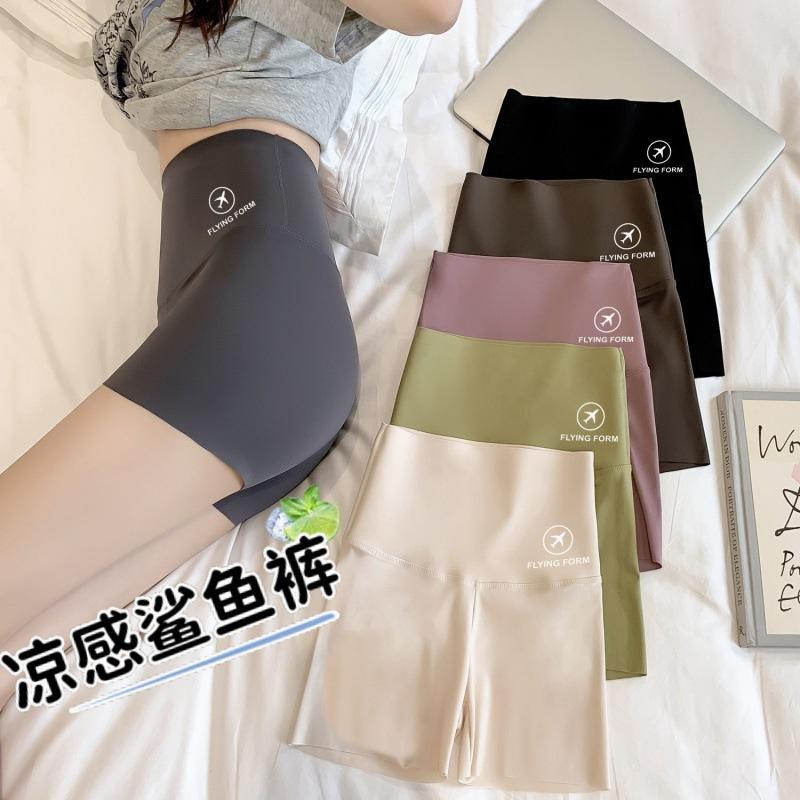 High waist, belly, three-point shark pants for women's summer, thin, seamless, non-rolling, anti-light, outer wear, yoga backing, safety shorts