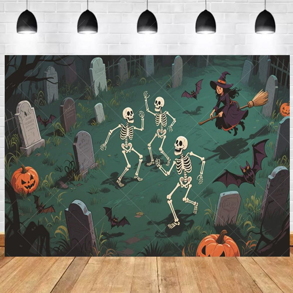 1pc Horro Halloween Party Backdrop with Evil Werewolf Skeleton Pumpkin Waterproof Banner for Halloween Themed Party Decoration