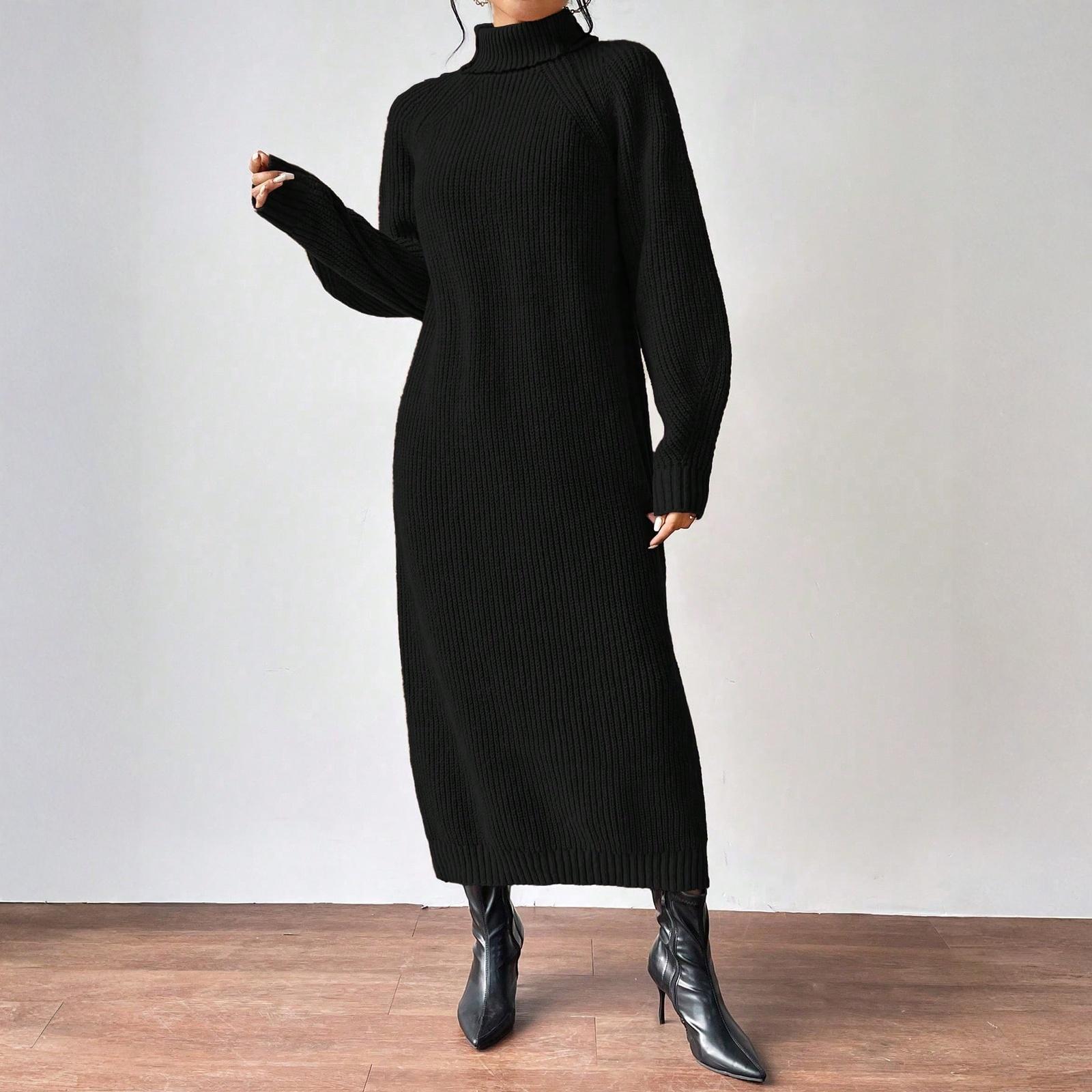 

Женское повседневное модное платье с круглым вырезом, длинными рукавами и ретро-принтом на рождественскую тематику M чёрный