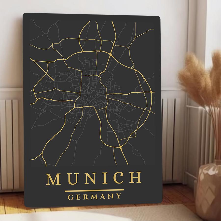 Munich Germany City Map Metal Wall Art Vintage Home Decor Living Room Study Modern Minimalist Hanging Decoration