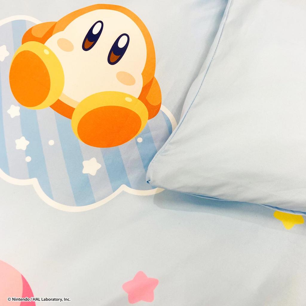 MORIPiLO Kirby of the Stars Duvet Cover Set Star Sleep Waddle Dee Duvet Cover and Soft Peach Skin Single Size 150x210cm Blue Cute Bedding Set