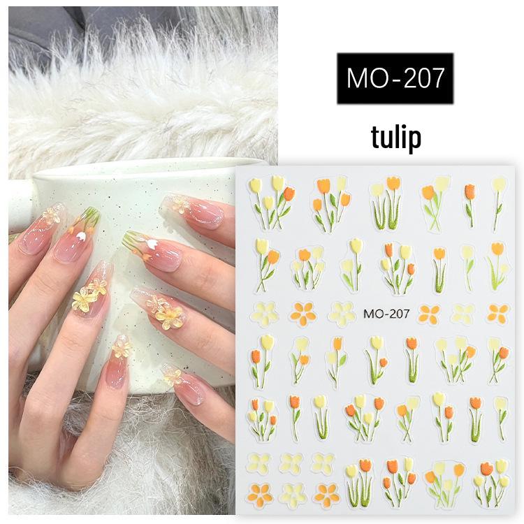 

Весна/Лето 2025 3D наклейки для ногтей с тюльпанами: Самоклеящиеся тисненые украшения для ногтей