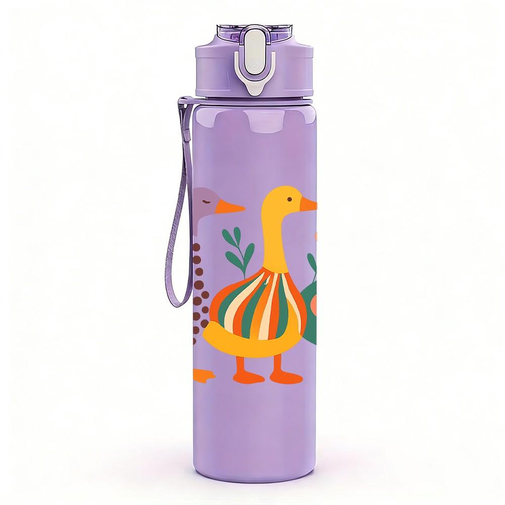 1PC Colorful Flamingo Bird 750ml Color Plastic Sports Water Bottle Leakproof Flip Straw Lid Suitable for Sports Office Home Use