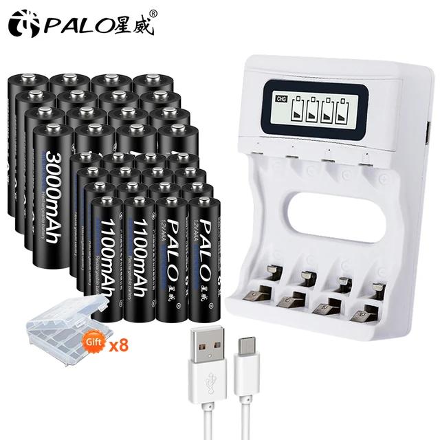 PALO AA 1.2v Rechargeable Batteries + AAA rechargeable battery for toys + 1.2V Battery charger for 1.2V Ni-MH AA AAA battery
