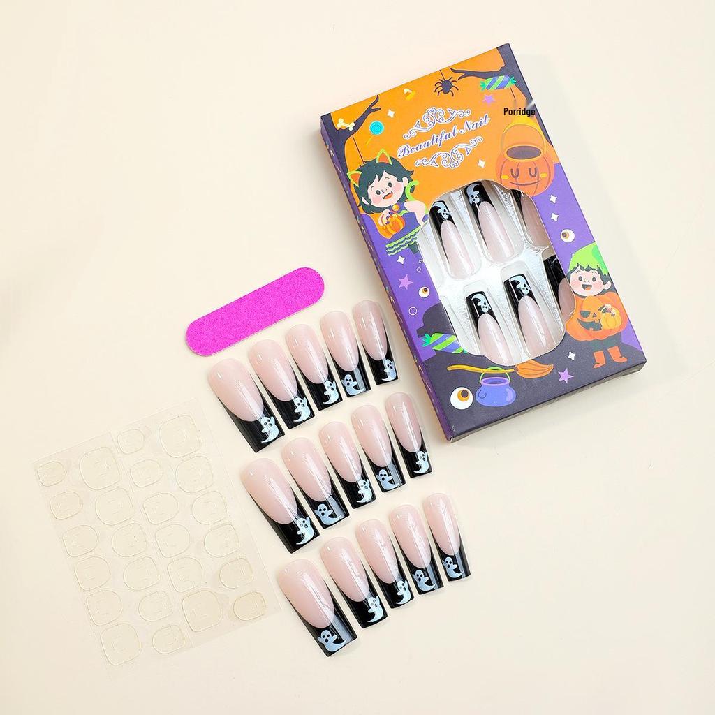 Europäisches & Amerikanisches Halloween No-Face Geist Nageldesign: Geheimnisvolle Feiertags-Wearable-Nagelspitzen