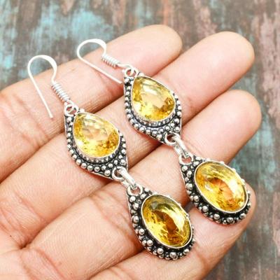 Citrine Gemstone Ručně vyráběné 925 Sterling Silver náušnice šperky pro ni